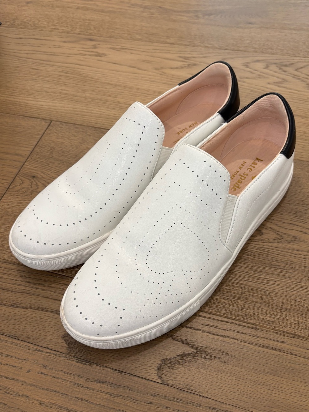 Kate Spade New York Andy Perforated Leather Slip-On Sneakers White Size 8.5